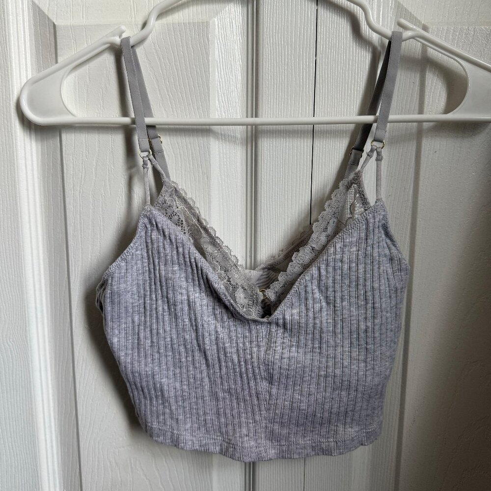 Aerie Lace Ribbed Bralette Crop Top - Gray, Size S